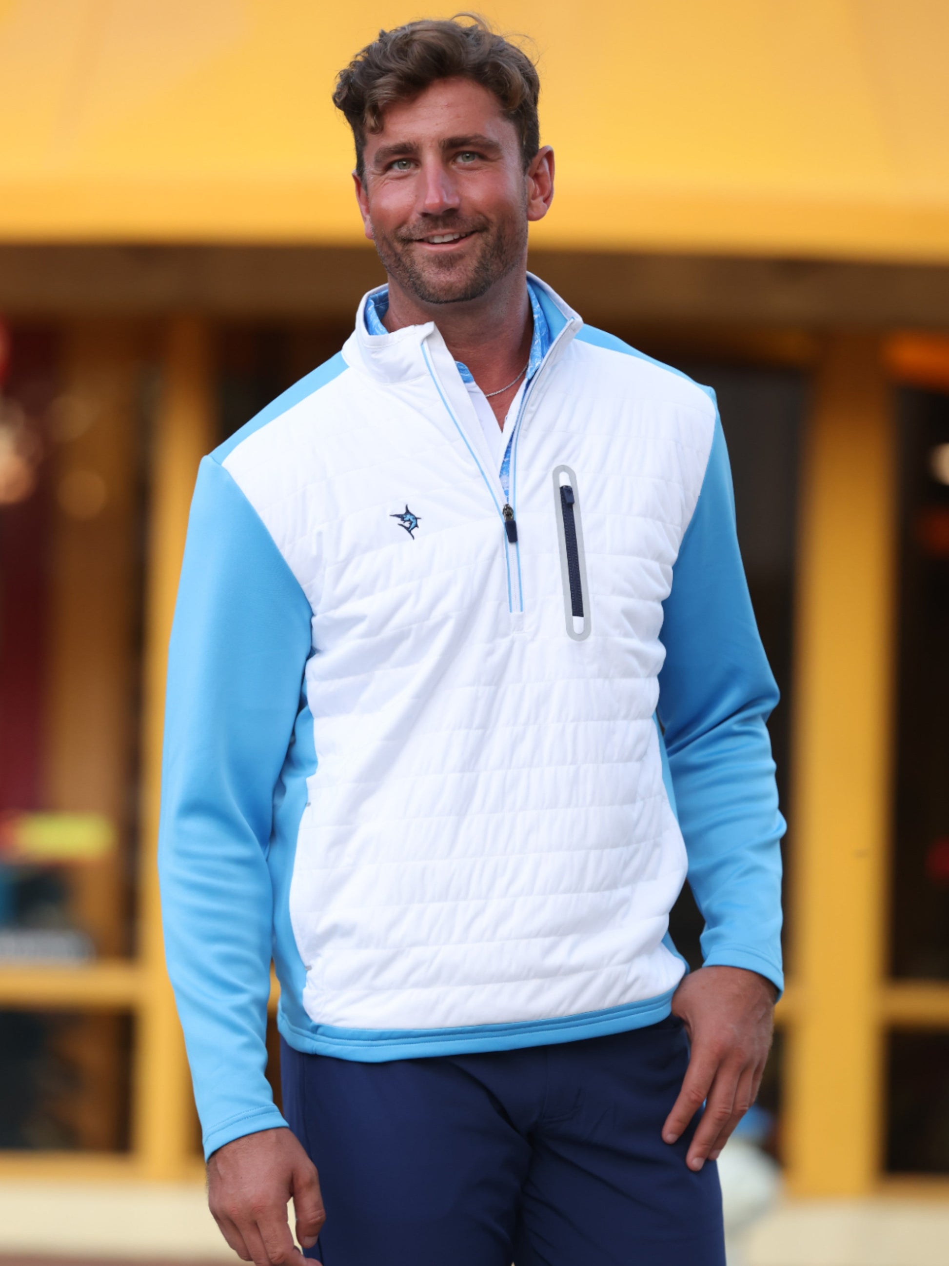 Hampton Pullover Technical Layer quarter-zip White Water Life white quilted zip chest pocket on Tampa Home & Garden Store