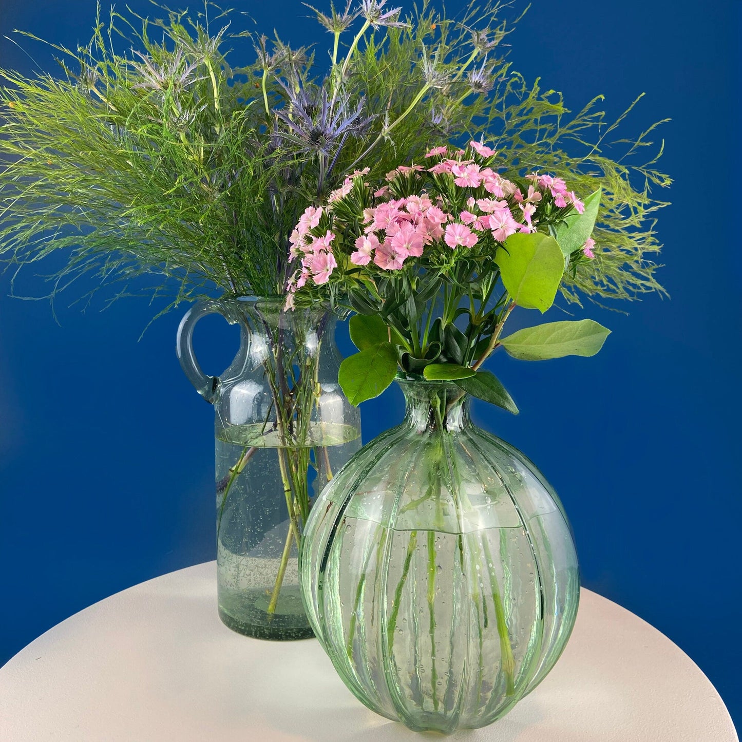 Hand Blown Glass, Light Green Vases. Pair of Large Thick Heavy Glass Flower Vases. Rustic or Modern Home Decor. Art Glass. Collectible Glass - Tampa Home & Garden Store