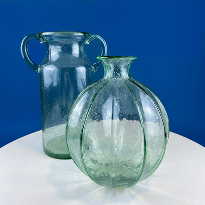 Hand Blown Glass, Light Green Vases. Pair of Large Thick Heavy Glass Flower Vases. Rustic or Modern Home Decor. Art Glass. Collectible Glass - Tampa Home & Garden Store