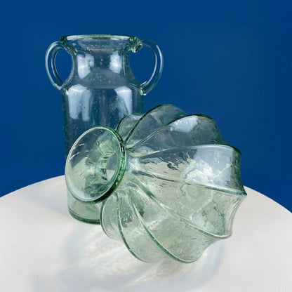 Hand Blown Glass, Light Green Vases. Pair of Large Thick Heavy Glass Flower Vases. Rustic or Modern Home Decor. Art Glass. Collectible Glass - Tampa Home & Garden Store