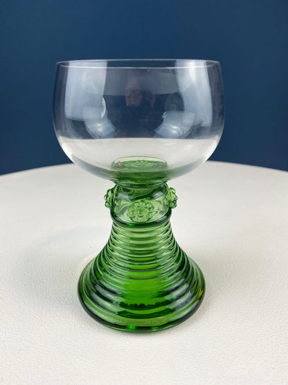Hand Blown Wine, Water or Margarita Goblets. 6 Clear Bowls with Green Ribbed Stems. Roemer Green by CRISTAL D'ARQUES-DURAND. Wedding Gift. - Tampa Home & Garden Store
