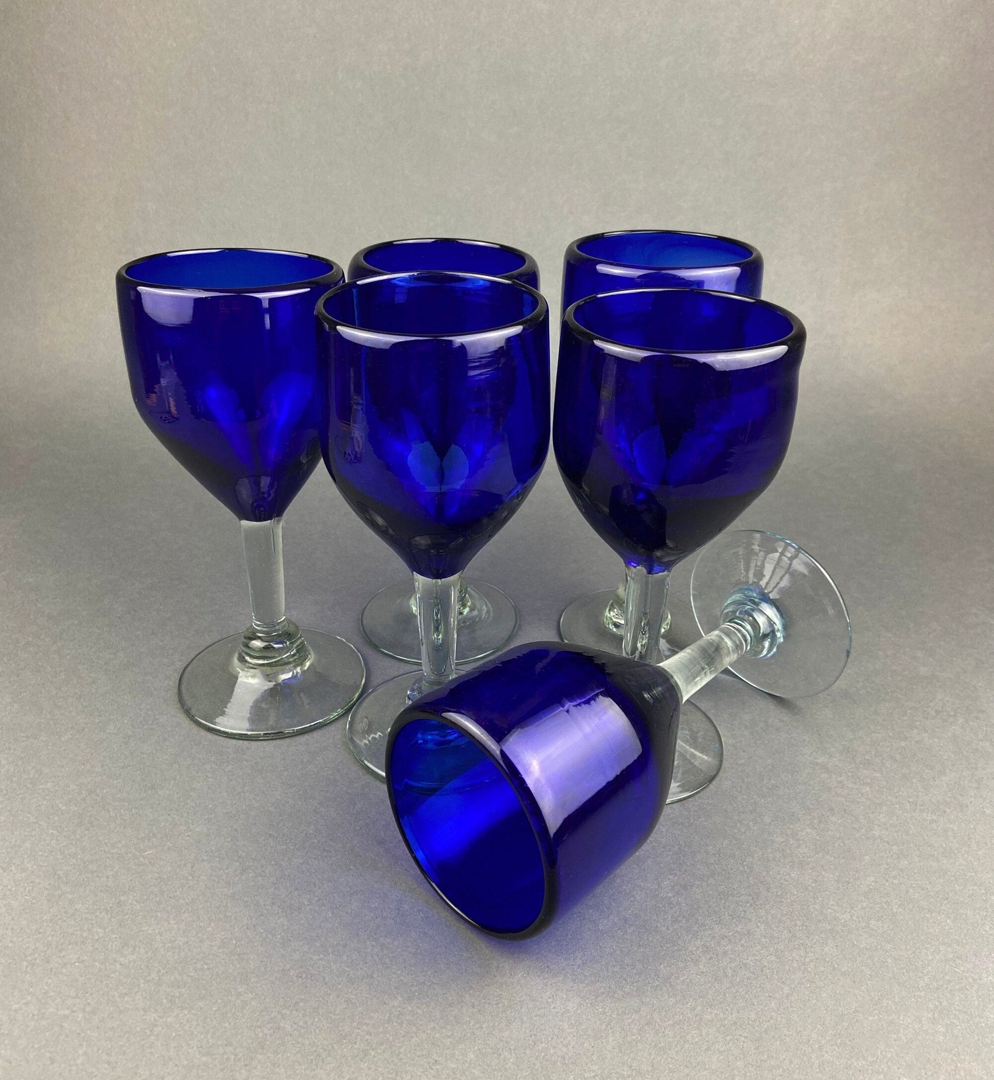 Hand Blown Wine, Water or Margarita Goblets. 6 Clear Bowls with Green Ribbed Stems. Roemer Green by CRISTAL D'ARQUES-DURAND. Wedding Gift. - Tampa Home & Garden Store