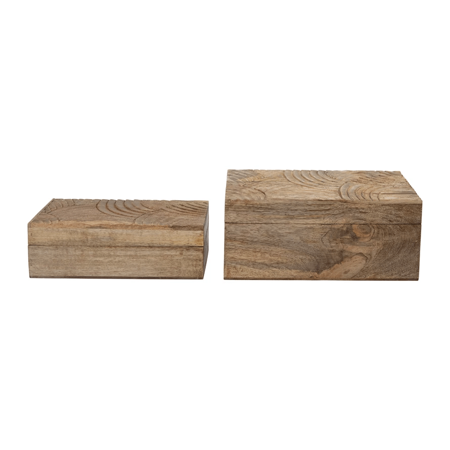 Hand-Carved Mango Wood Storage Boxes, Set of 2 - Tampa Home & Garden Store