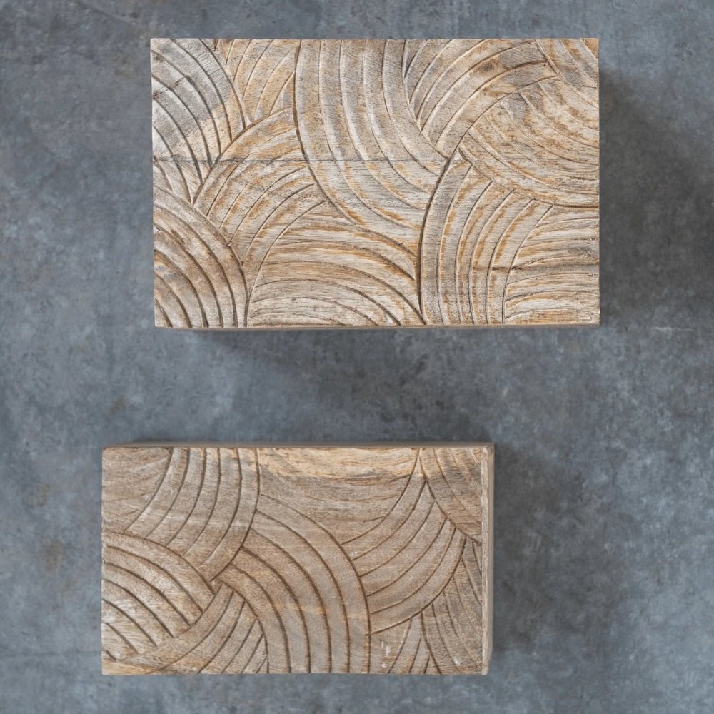 Hand-Carved Mango Wood Storage Boxes, Set of 2 - Tampa Home & Garden Store