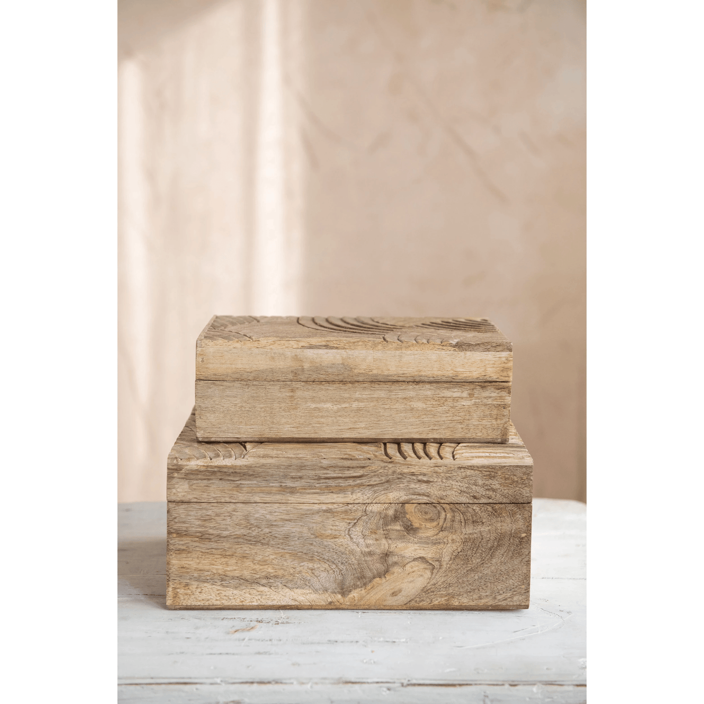 Hand-Carved Mango Wood Storage Boxes, Set of 2 - Tampa Home & Garden Store