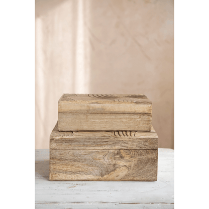 Hand-Carved Mango Wood Storage Boxes, Set of 2 - Tampa Home & Garden Store