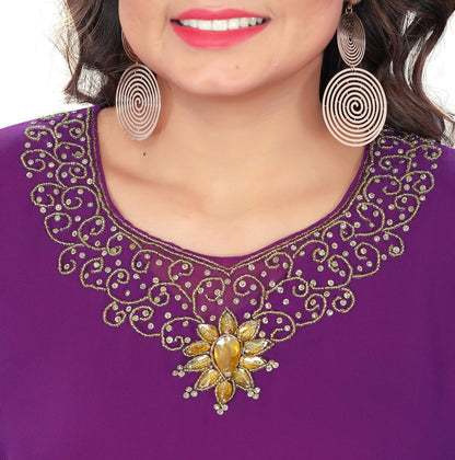 Hand-Embroidered Rhinestone Kaftan Dress – Georgette Chiffon, One Size Fits All, 58-60” Length - Tampa Home & Garden Store