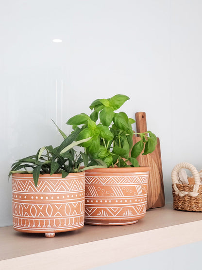 Hand Etched Terracotta Pot - Large - Tampa Home & Garden Store
