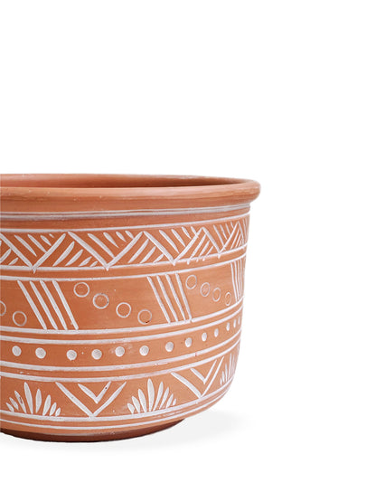 Hand Etched Terracotta Pot - Large - Tampa Home & Garden Store