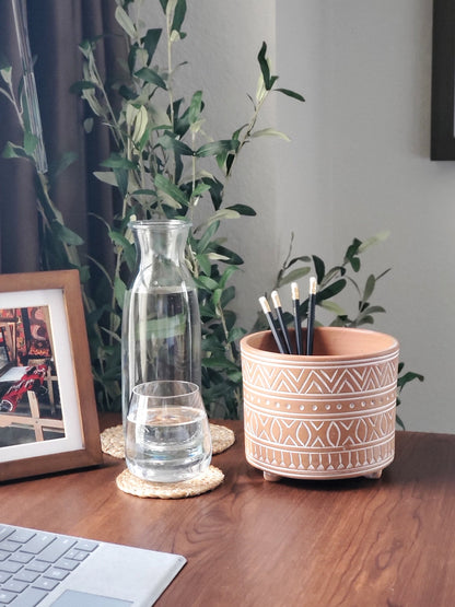 Hand Etched Terracotta Pot - Small - Tampa Home & Garden Store