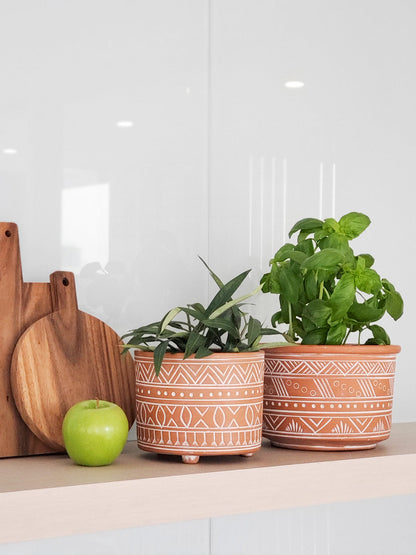 Hand Etched Terracotta Pot - Small - Tampa Home & Garden Store