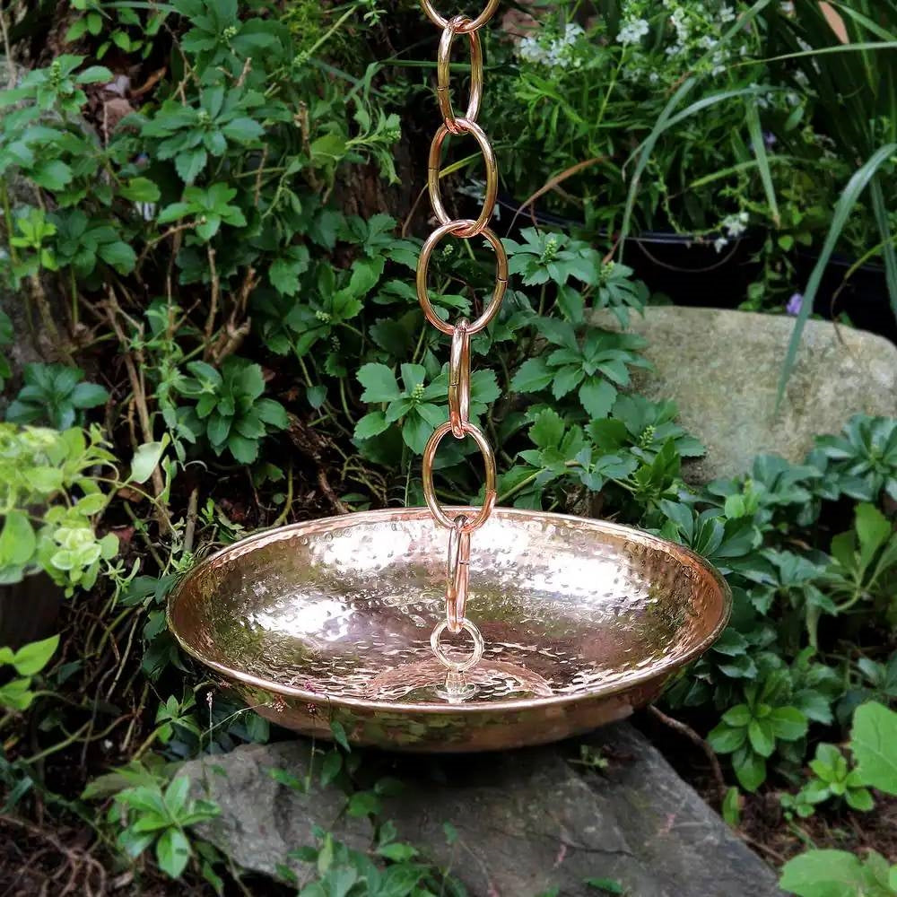 Hand Hammered Copper Polished Rain Chain Basin - 16.5 inch Diameter - Tampa Home & Garden Store