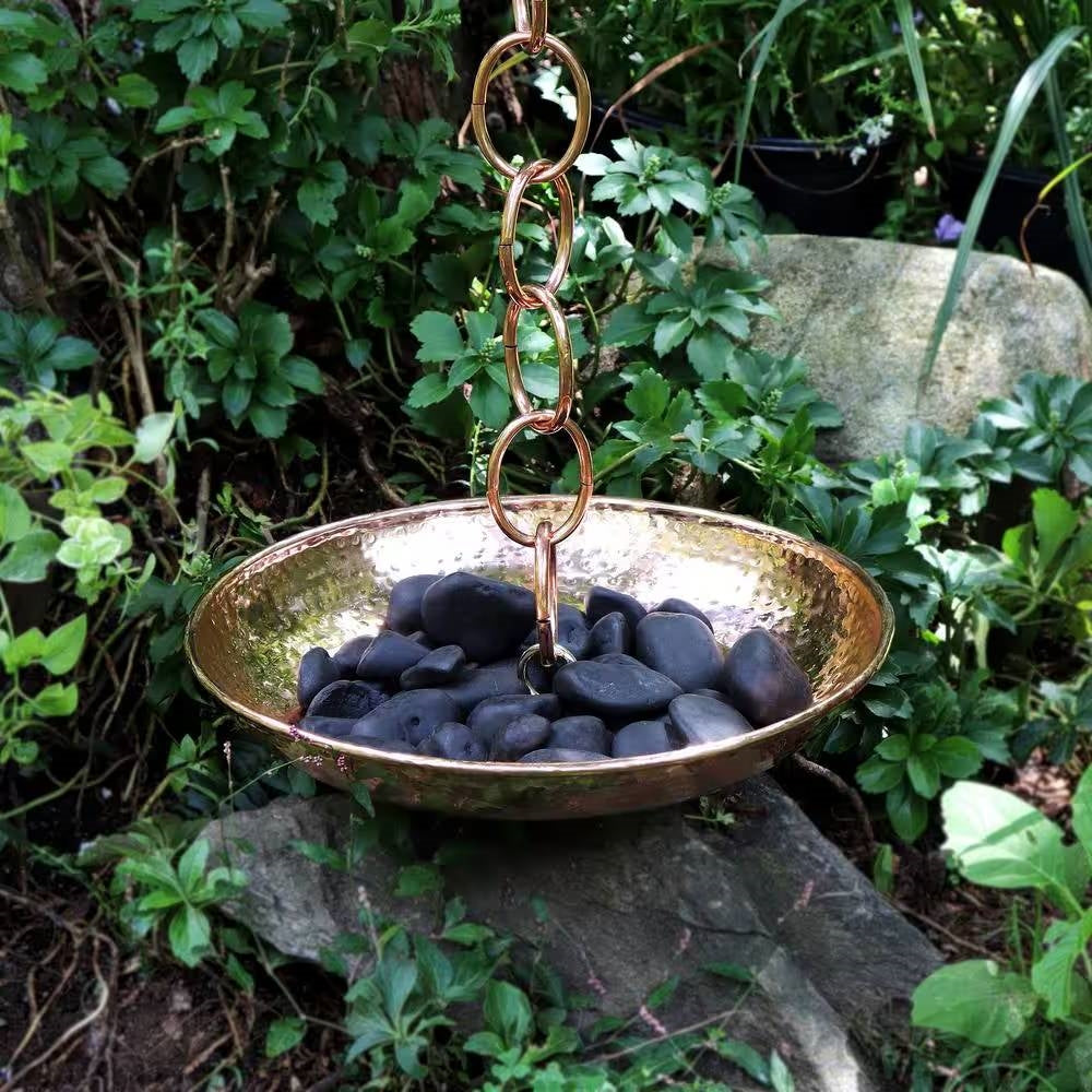 Hand Hammered Copper Polished Rain Chain Basin - 16.5 inch Diameter - Tampa Home & Garden Store