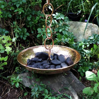 Hand Hammered Copper Polished Rain Chain Basin - 16.5 inch Diameter - Tampa Home & Garden Store