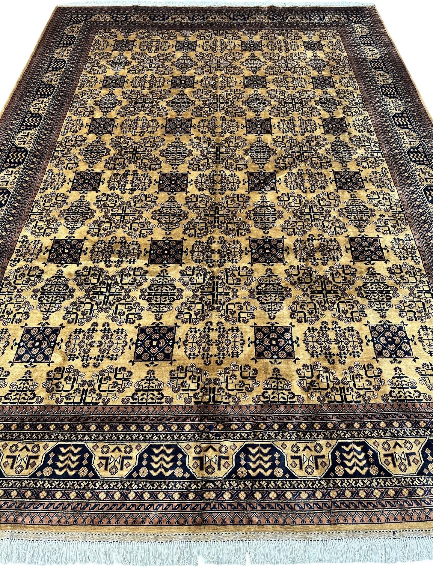 Hand-Knotted Afghan Bukhara Rug 8'4" x 11'10" - Wool, Geometric Patterns - Tampa Home & Garden Store
