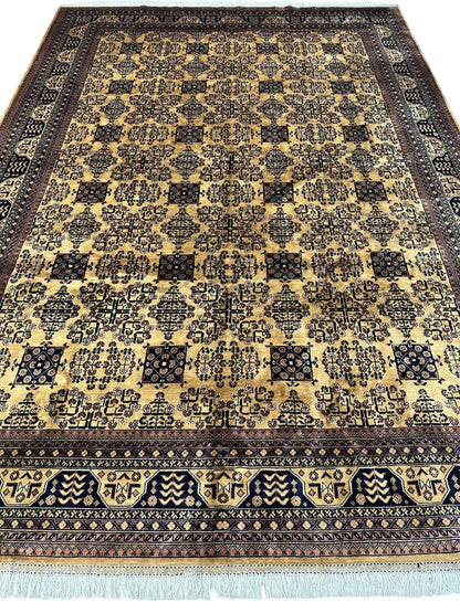 Hand-Knotted Afghan Bukhara Rug 8'4" x 11'10" - Wool, Geometric Patterns - Tampa Home & Garden Store