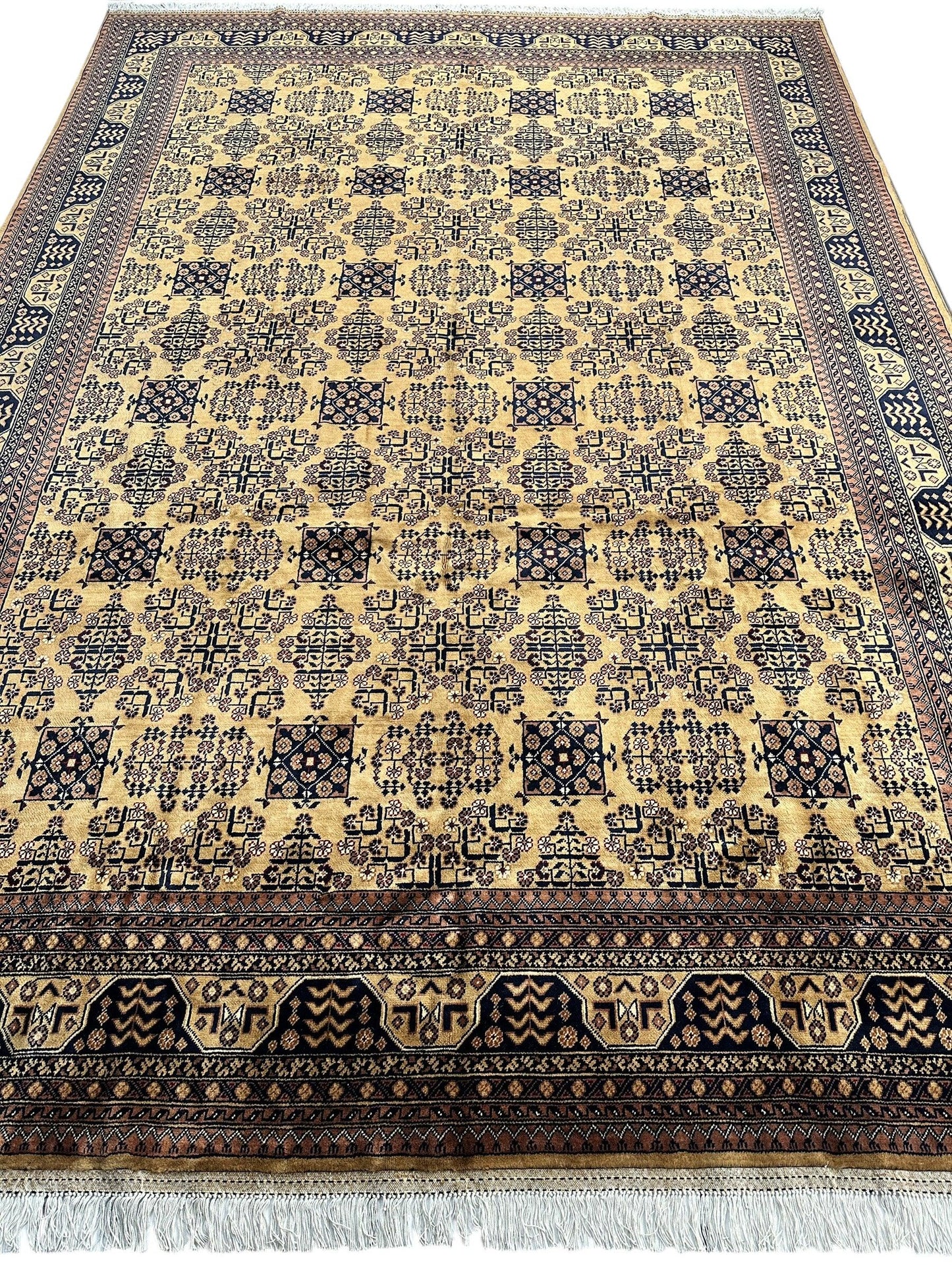 Hand-Knotted Afghan Bukhara Rug 8'4" x 11'10" - Wool, Geometric Patterns - Tampa Home & Garden Store