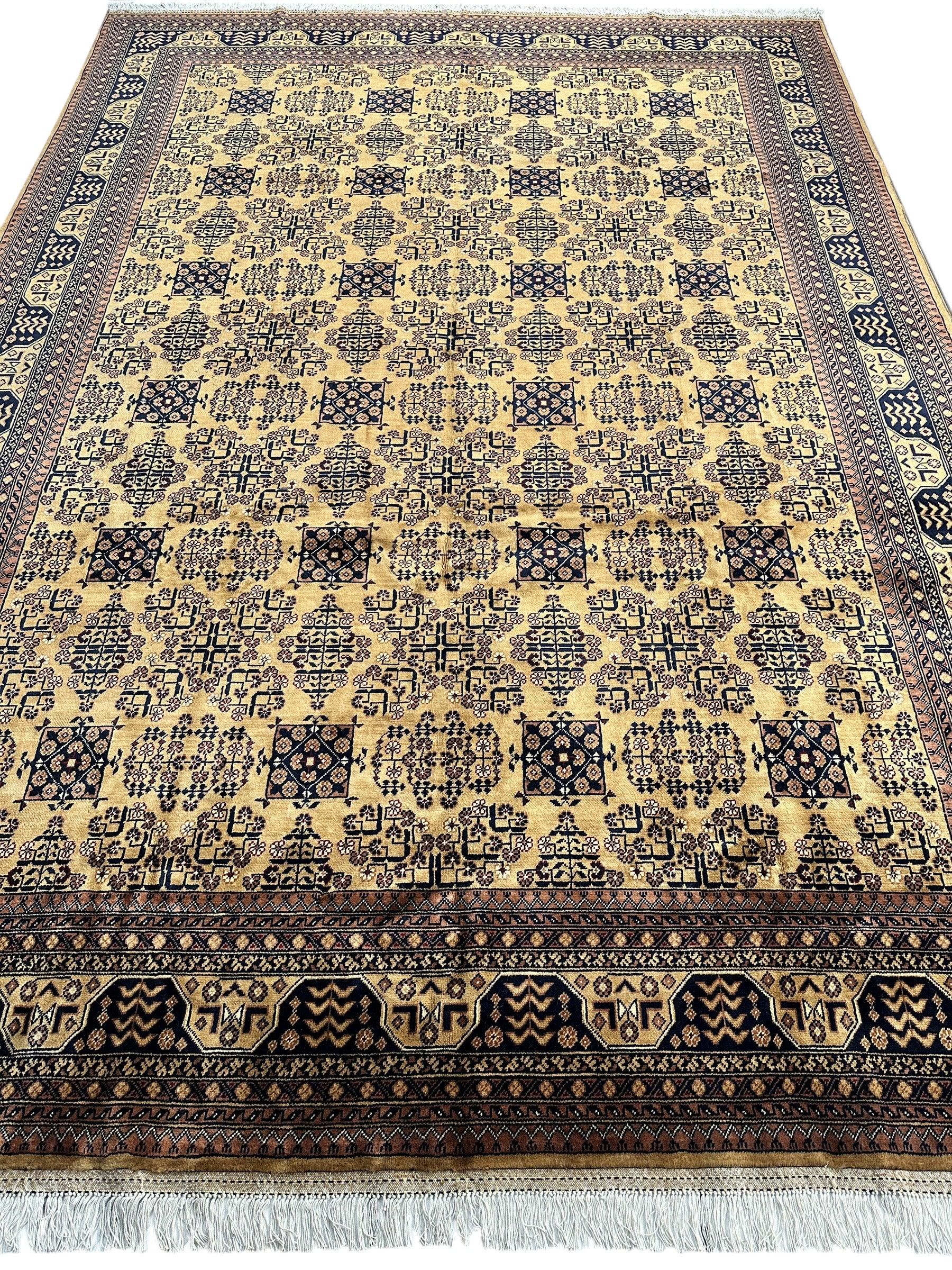 Hand-Knotted Afghan Bukhara Rug 8'4" x 11'10" - Wool, Geometric Patterns - Tampa Home & Garden Store
