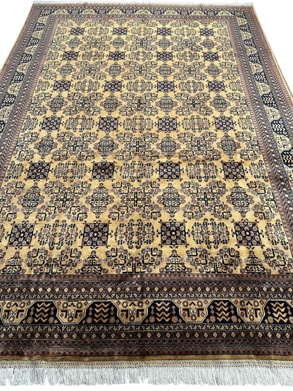 Hand-Knotted Afghan Bukhara Rug 8'4" x 11'10" - Wool, Geometric Patterns - Tampa Home & Garden Store