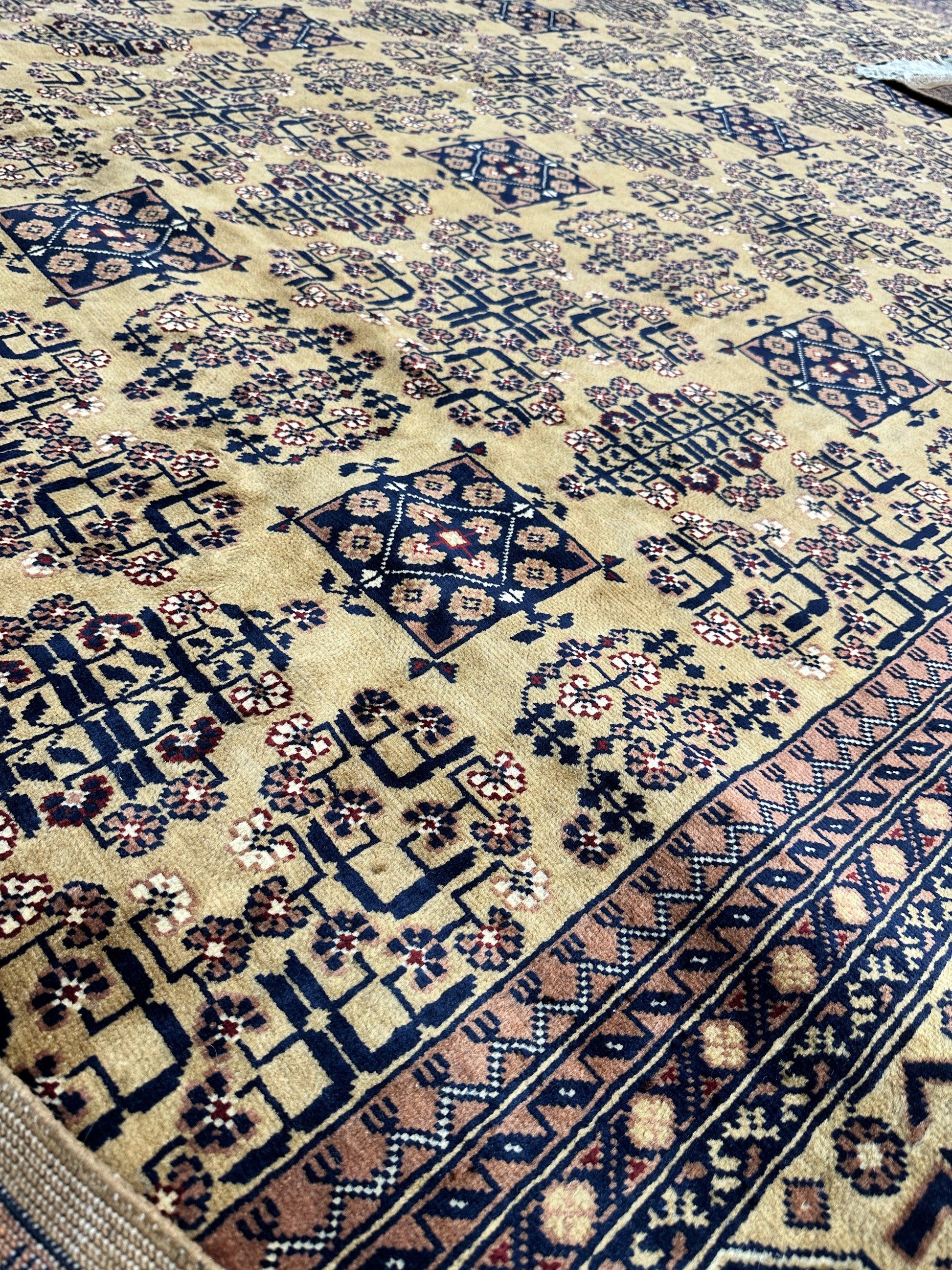 Hand-Knotted Afghan Bukhara Rug 8'4" x 11'10" - Wool, Geometric Patterns - Tampa Home & Garden Store