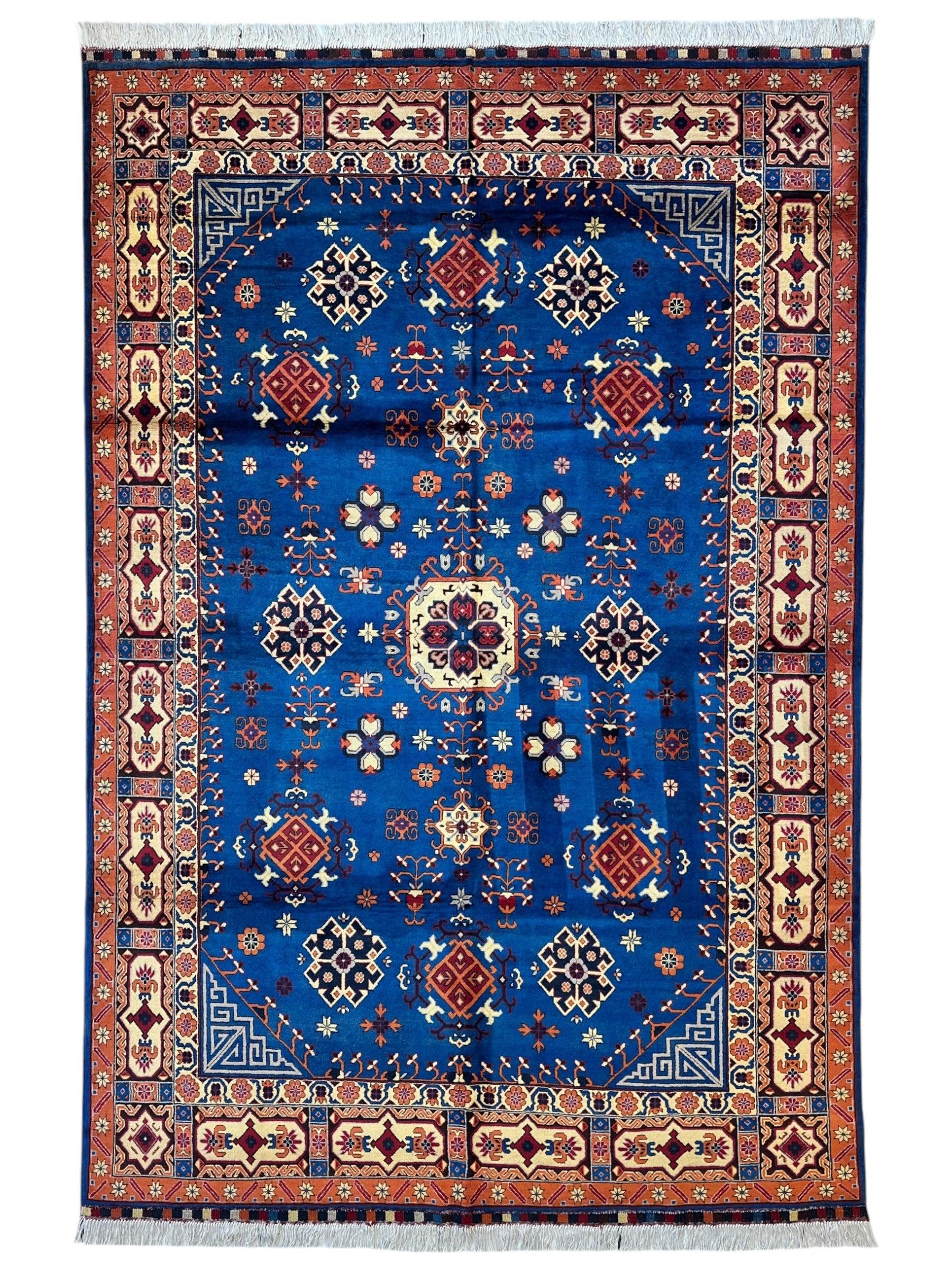 Hand-Knotted Afghan Kazak Rug – 6'6" x 9'7" – Vibrant Geometric Design in 100% Wool - Tampa Home & Garden Store