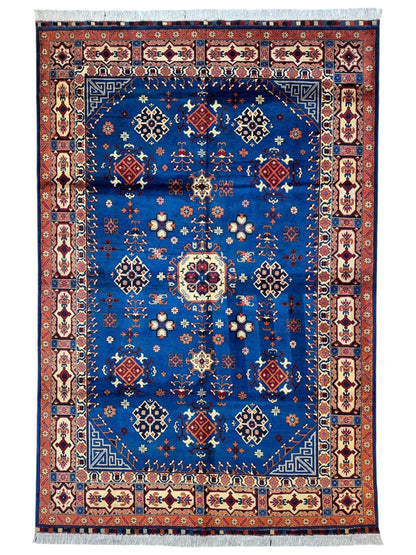 Hand-Knotted Afghan Kazak Rug – 6'6" x 9'7" – Vibrant Geometric Design in 100% Wool - Tampa Home & Garden Store