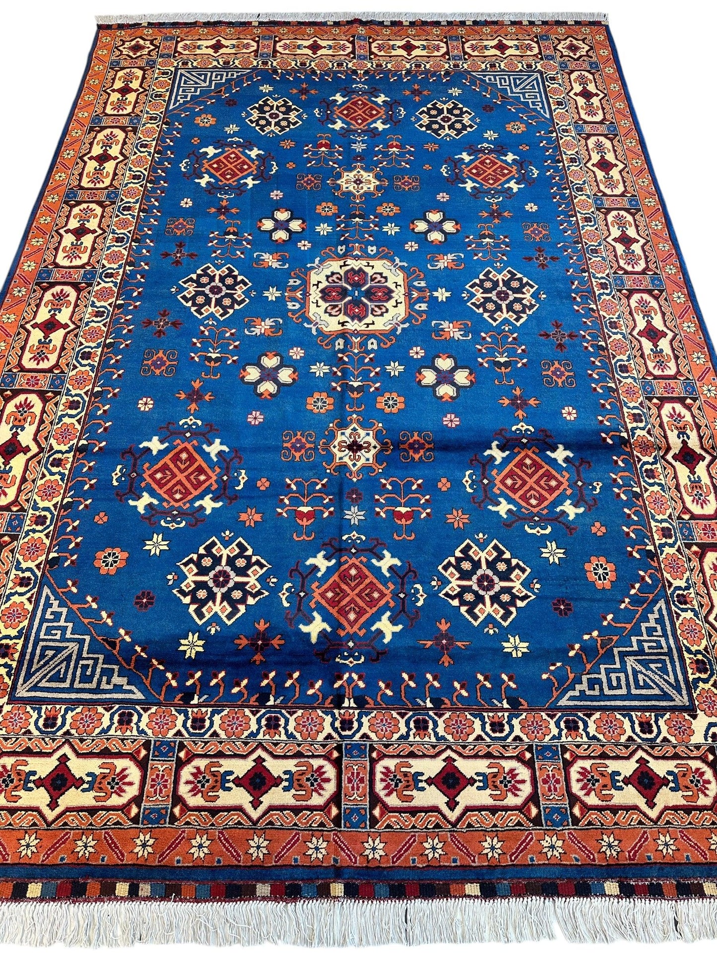 Hand-Knotted Afghan Kazak Rug – 6'6" x 9'7" – Vibrant Geometric Design in 100% Wool - Tampa Home & Garden Store