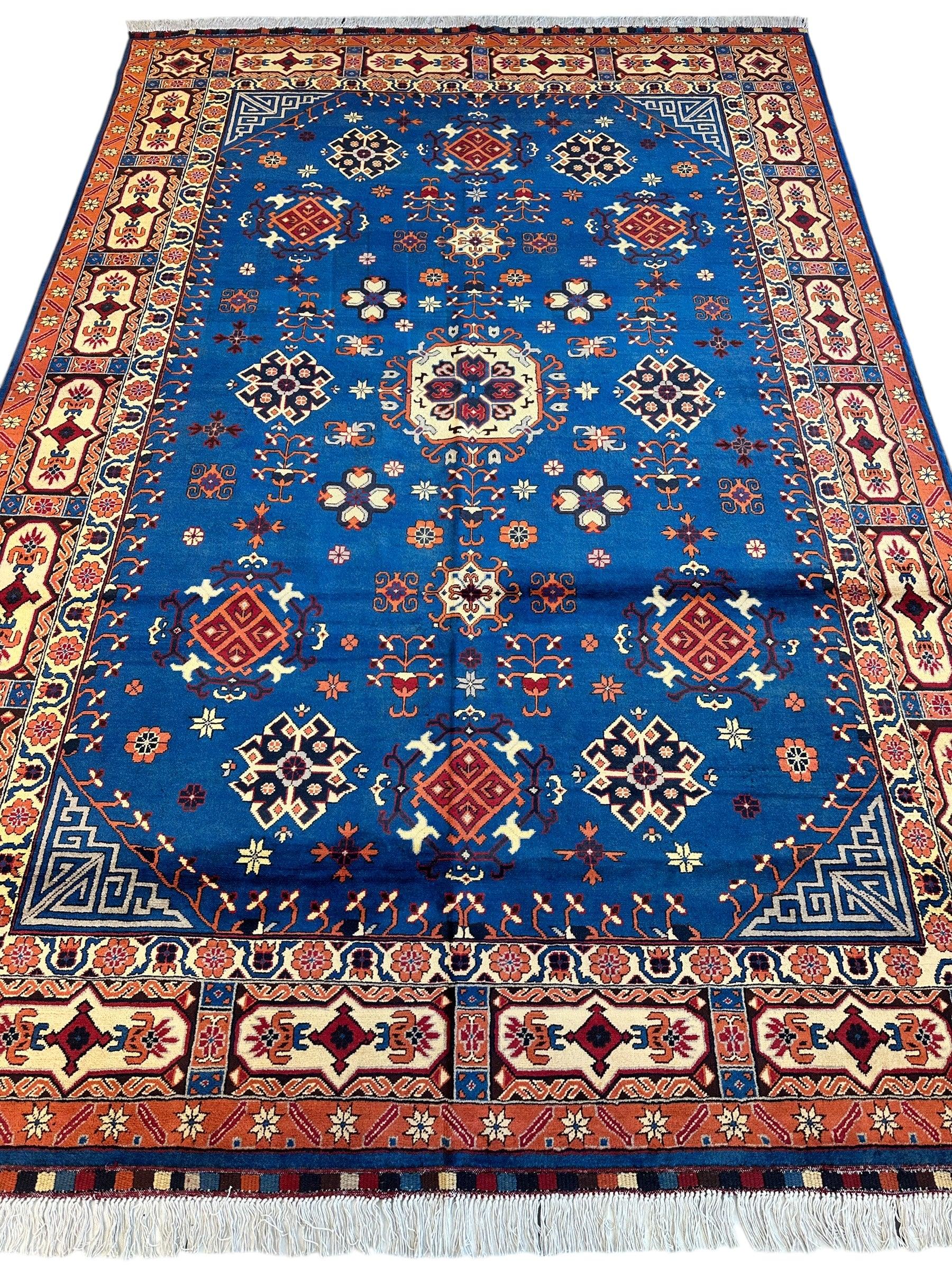 Hand-Knotted Afghan Kazak Rug – 6'6" x 9'7" – Vibrant Geometric Design in 100% Wool - Tampa Home & Garden Store