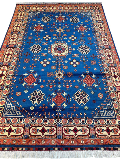 Hand-Knotted Afghan Kazak Rug – 6'6" x 9'7" – Vibrant Geometric Design in 100% Wool - Tampa Home & Garden Store