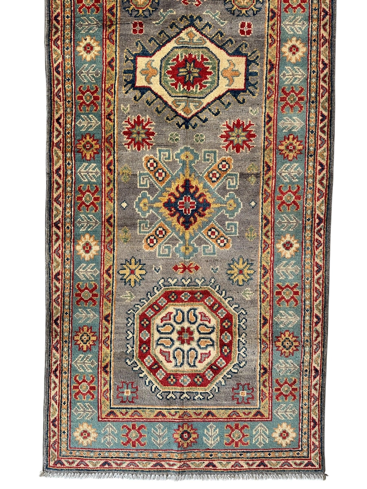 Hand-Knotted Afghan Kazak Wool Runner Rug – 2'7" x 12'3" – Traditional Geometric Design - Tampa Home & Garden Store