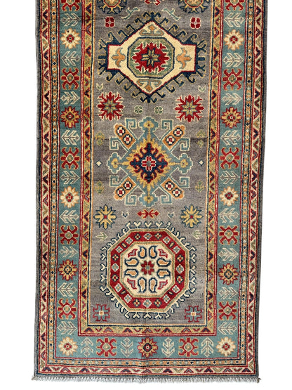 Hand-Knotted Afghan Kazak Wool Runner Rug – 2'7" x 12'3" – Traditional Geometric Design - Tampa Home & Garden Store