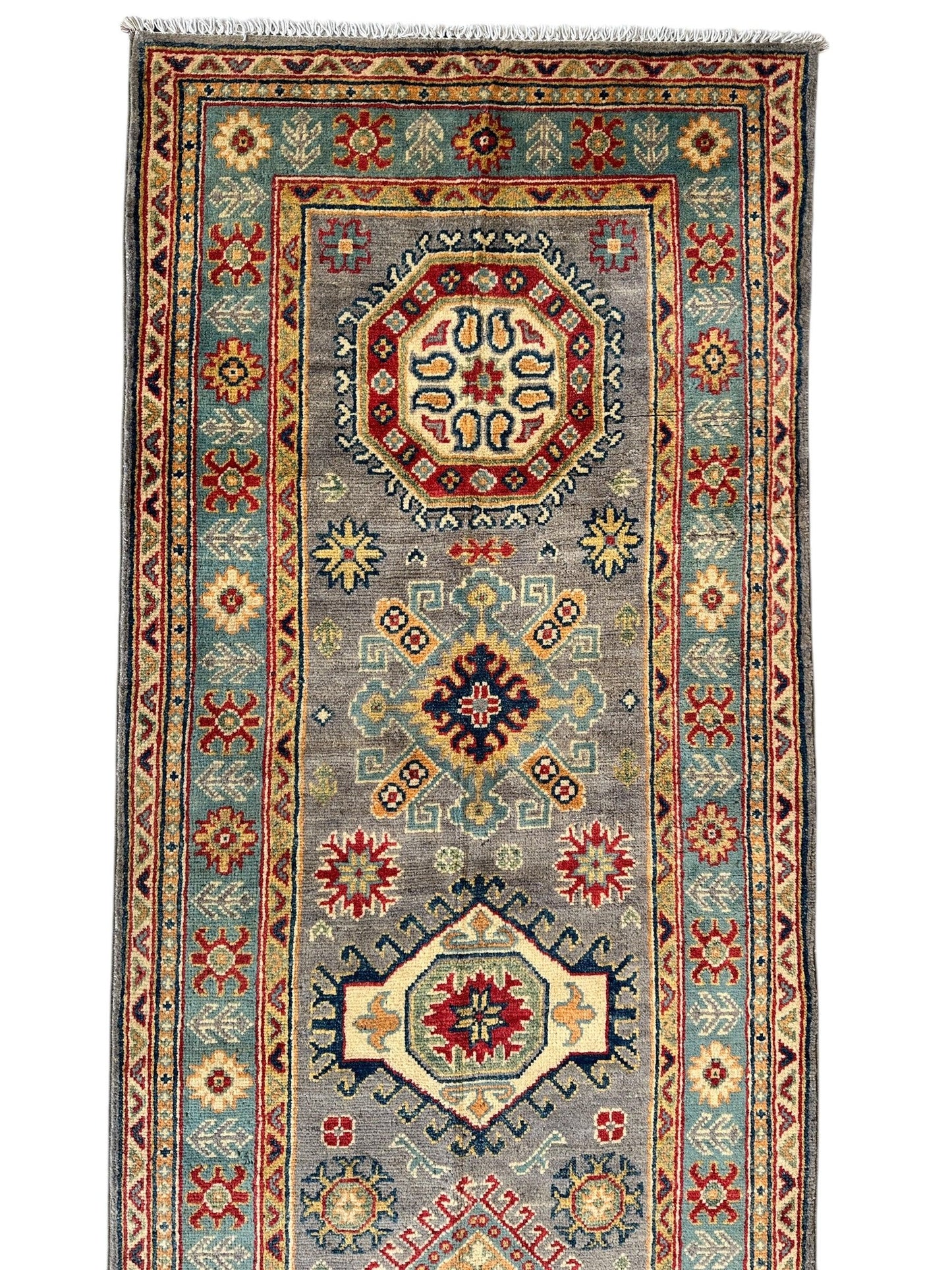 Hand-Knotted Afghan Kazak Wool Runner Rug – 2'7" x 12'3" – Traditional Geometric Design - Tampa Home & Garden Store