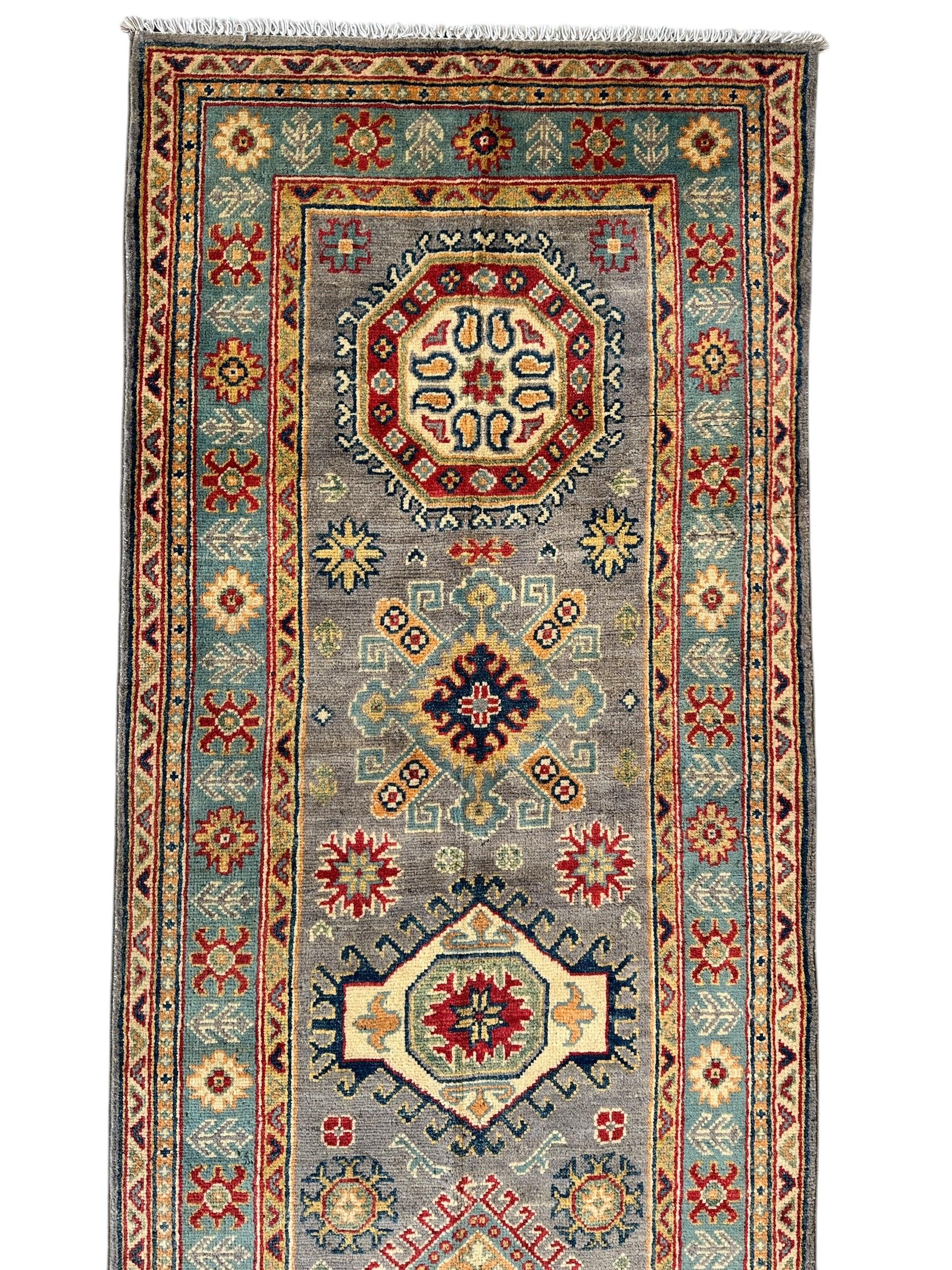 Hand-Knotted Afghan Kazak Wool Runner Rug – 2'7" x 12'3" – Traditional Geometric Design - Tampa Home & Garden Store