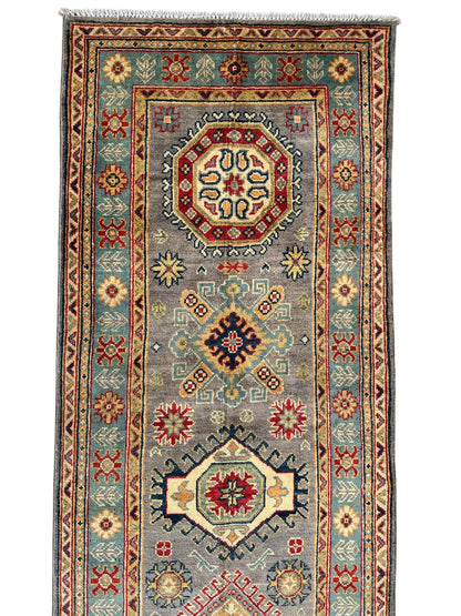 Hand-Knotted Afghan Kazak Wool Runner Rug – 2'7" x 12'3" – Traditional Geometric Design - Tampa Home & Garden Store