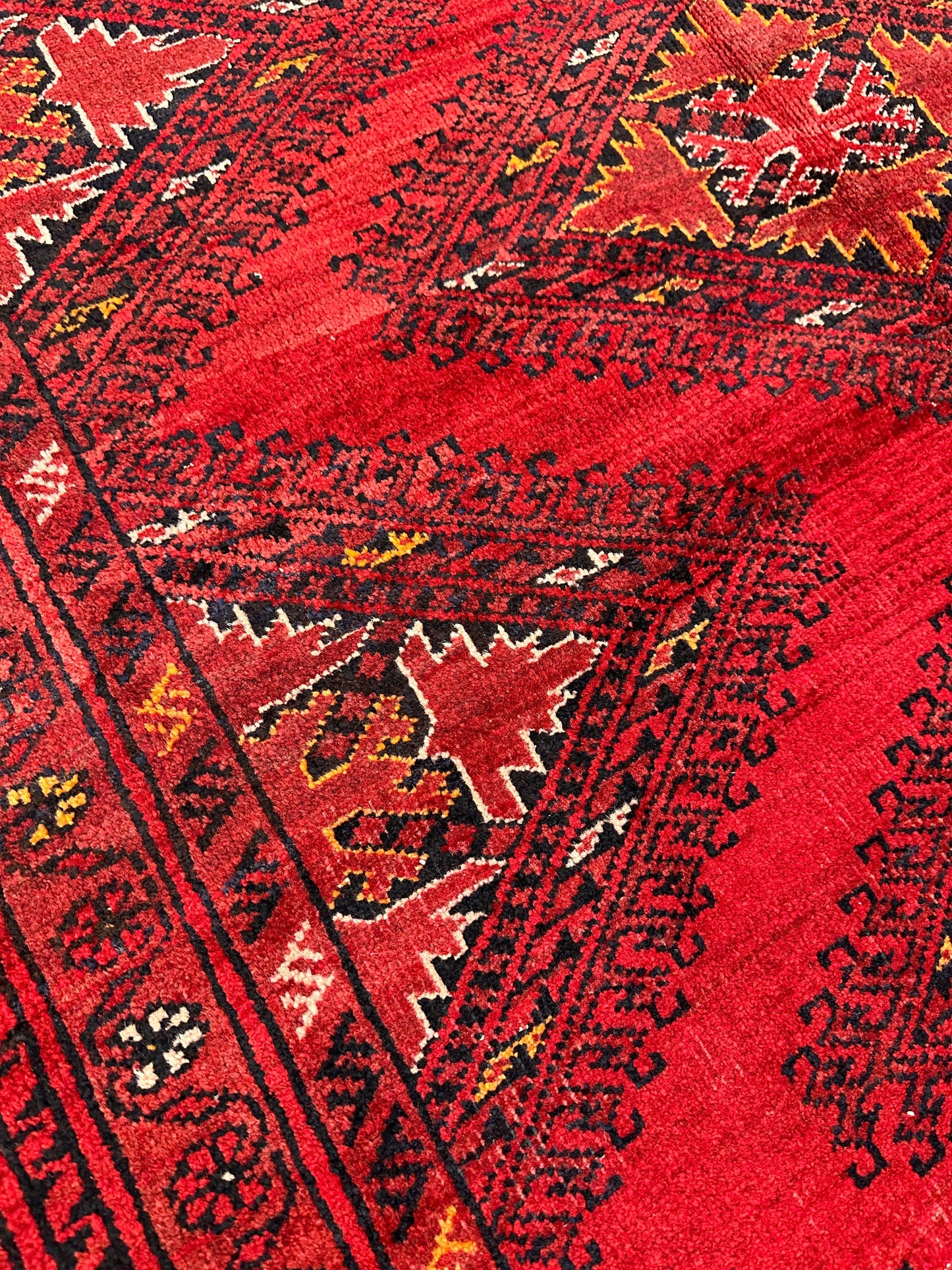 Hand-Knotted Afghan Turkoman Waziri Wool Rug – 6'9" x 9'6" – Vintage Red Elegance - Tampa Home & Garden Store