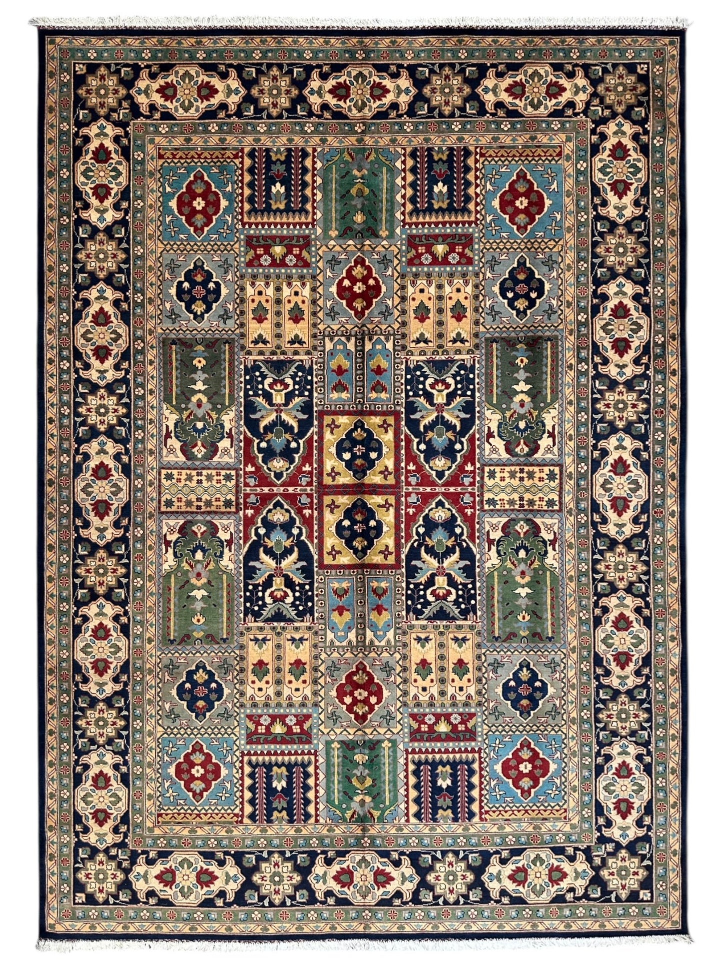 Hand-Knotted Afghani Bakhtiari Garden Rug | 6'9" x 9'10" Wool Area Rug - Tampa Home & Garden Store