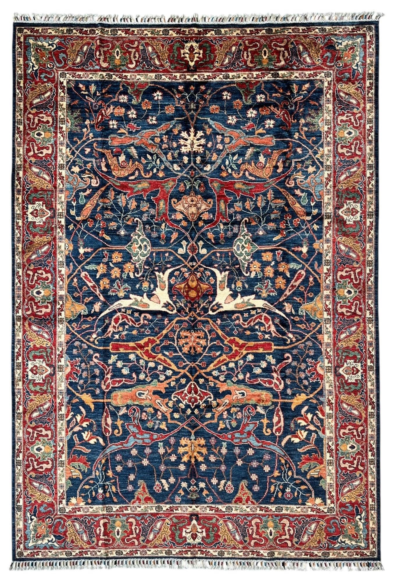 Hand-Knotted Afghani Bidjar Ghazni Wool Rug – 6'7" x 9'10" – Elegant Floral Design - Tampa Home & Garden Store