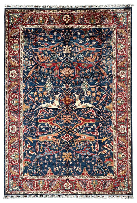 Hand-Knotted Afghani Bidjar Ghazni Wool Rug – 6'7" x 9'10" – Elegant Floral Design - Tampa Home & Garden Store