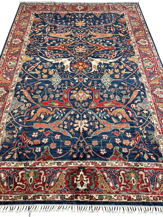 Hand-Knotted Afghani Bidjar Ghazni Wool Rug – 6'7" x 9'10" – Elegant Floral Design - Tampa Home & Garden Store