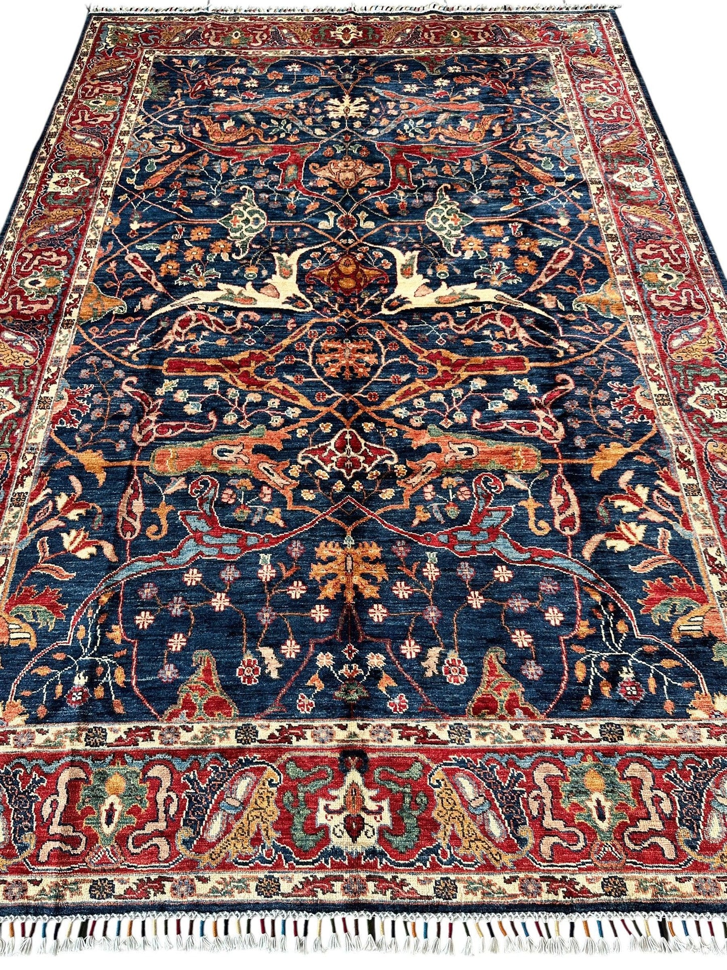 Hand-Knotted Afghani Bidjar Ghazni Wool Rug – 6'7" x 9'10" – Elegant Floral Design - Tampa Home & Garden Store