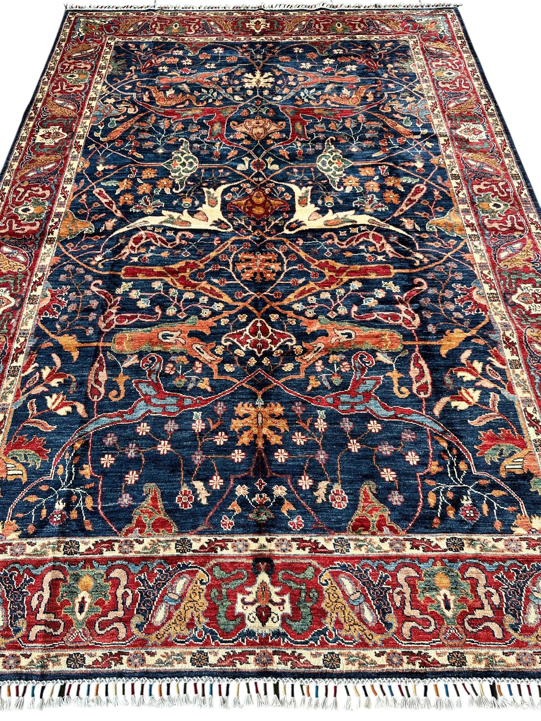 Hand-Knotted Afghani Bidjar Ghazni Wool Rug – 6'7" x 9'10" – Elegant Floral Design - Tampa Home & Garden Store