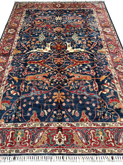 Hand-Knotted Afghani Bidjar Ghazni Wool Rug – 6'7" x 9'10" – Elegant Floral Design - Tampa Home & Garden Store