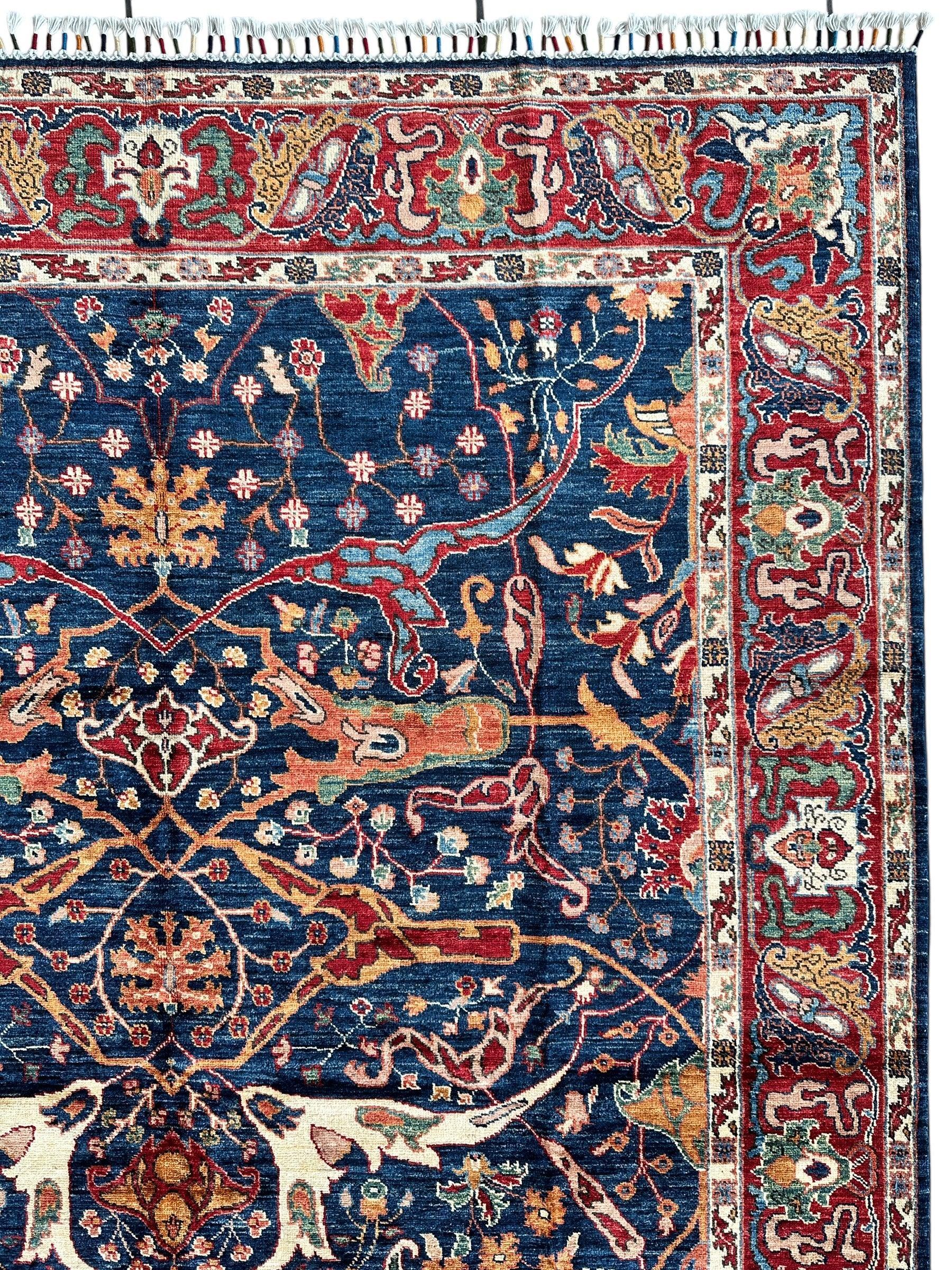 Hand-Knotted Afghani Bidjar Ghazni Wool Rug – 6'7" x 9'10" – Elegant Floral Design - Tampa Home & Garden Store