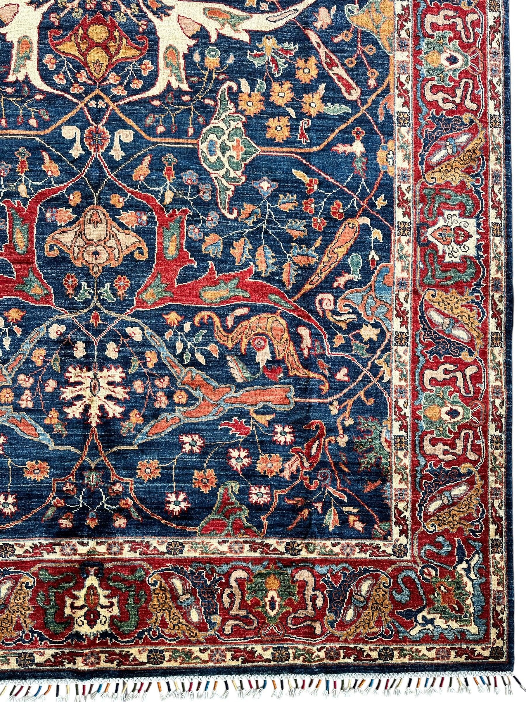 Hand-Knotted Afghani Bidjar Ghazni Wool Rug – 6'7" x 9'10" – Elegant Floral Design - Tampa Home & Garden Store