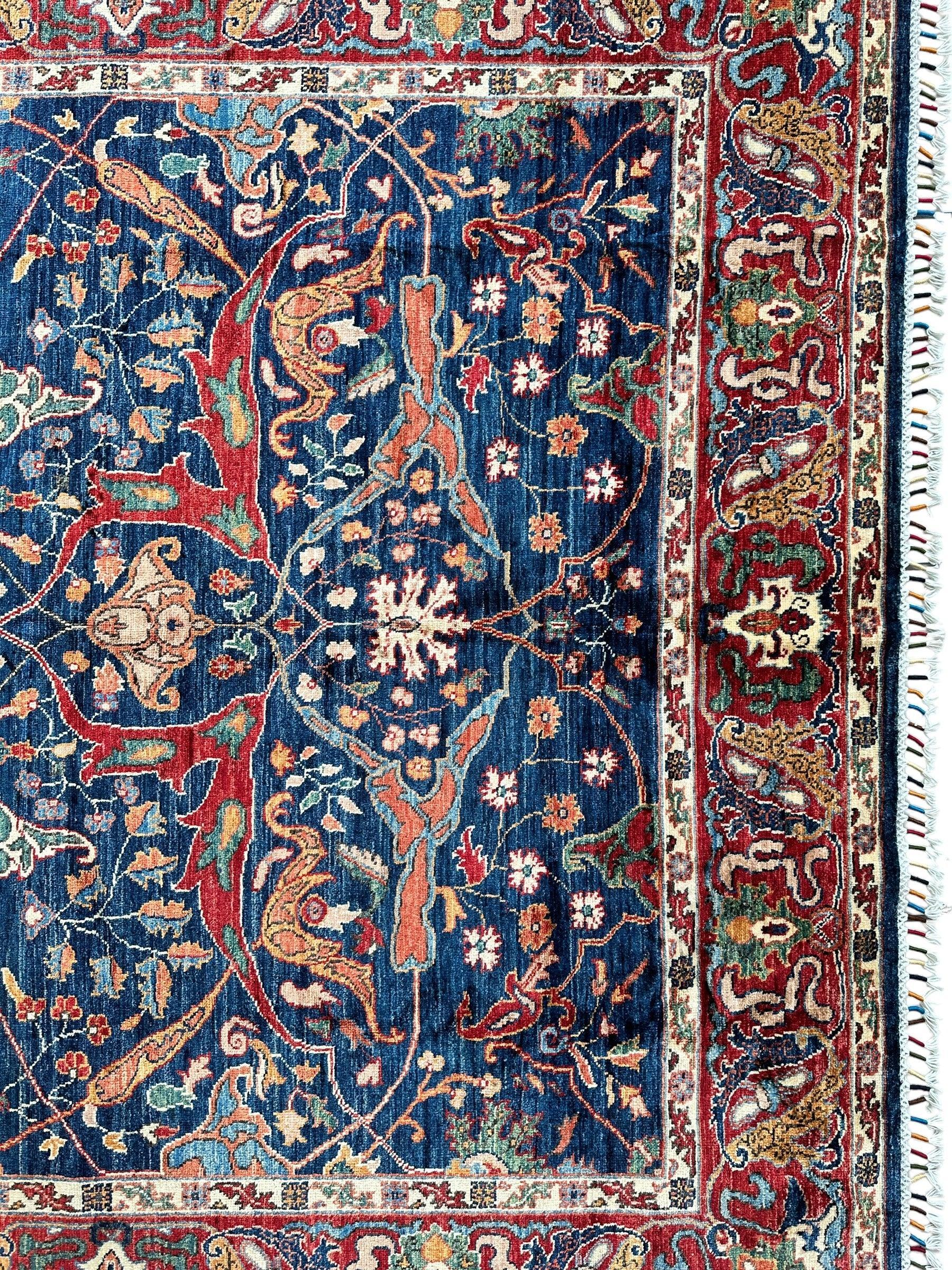 Hand-Knotted Afghani Bidjar Ghazni Wool Rug – 6'7" x 9'10" – Elegant Floral Design - Tampa Home & Garden Store