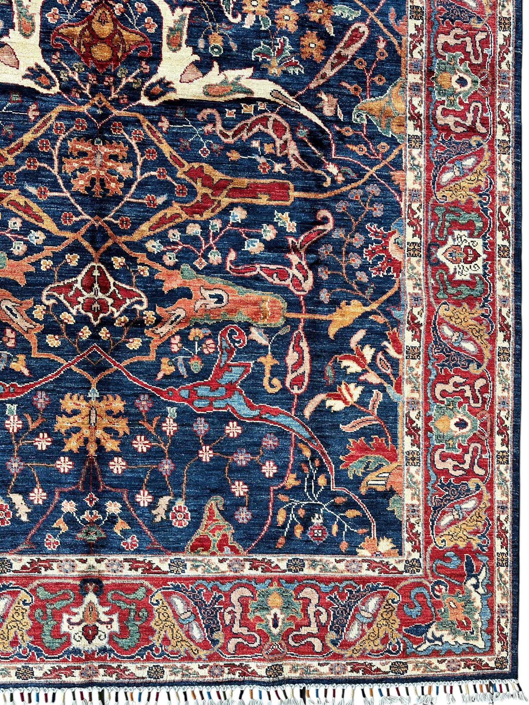 Hand-Knotted Afghani Bidjar Ghazni Wool Rug – 6'7" x 9'10" – Elegant Floral Design - Tampa Home & Garden Store