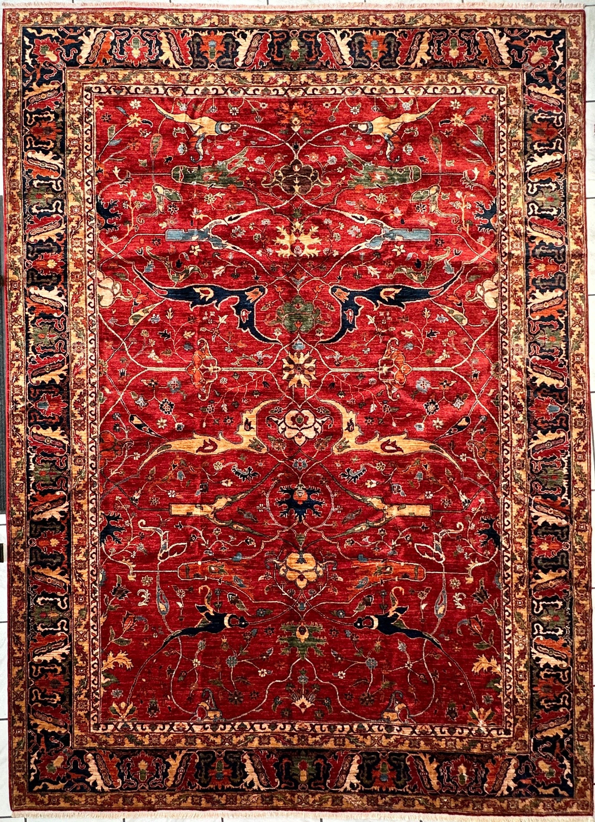 Hand-Knotted Afghani Bidjar Wool Rug – 9’x12’6” – Intricate Geometric & Floral Motifs - Tampa Home & Garden Store
