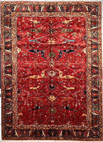 Hand-Knotted Afghani Bidjar Wool Rug – 9’x12’6” – Intricate Geometric & Floral Motifs - Tampa Home & Garden Store