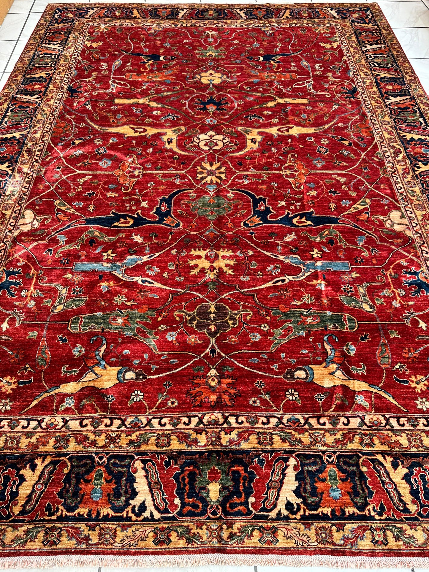 Hand-Knotted Afghani Bidjar Wool Rug – 9’x12’6” – Intricate Geometric & Floral Motifs - Tampa Home & Garden Store