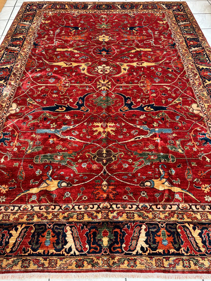 Hand-Knotted Afghani Bidjar Wool Rug – 9’x12’6” – Intricate Geometric & Floral Motifs - Tampa Home & Garden Store